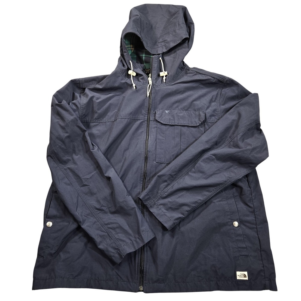 The North Face Jacket Mens 2XL Blue Hooded Flannel‎ Lined Windbreaker NF0A4QZJ